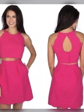 Lauren James Yellow Textured Two-Piece Set XS Crop Top & Skirt